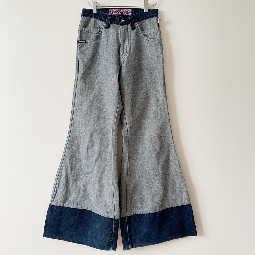 Vintage 90s BRAWD Bell Bottom Jeans- Y2k Raver Two Tone Denim small medium 27
